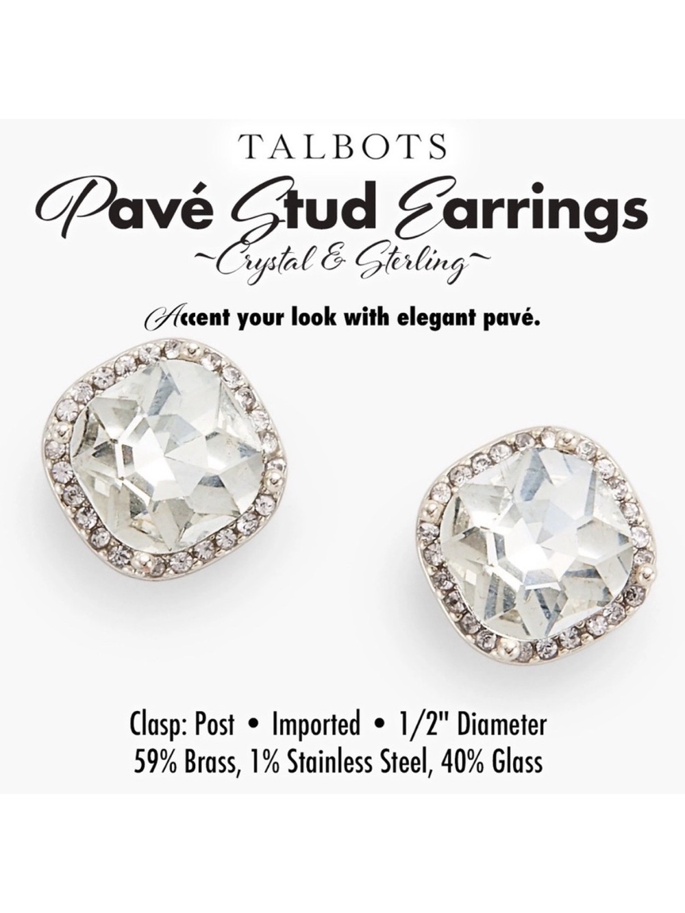 Talbots Silver Crystal Pavé Stud Earrings